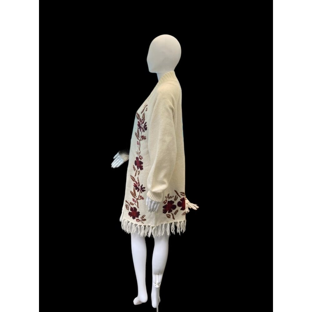 Shyanne Womens Floral Knit Cardigan Sweater With Fringe Hem XL - Picture 8 of 9